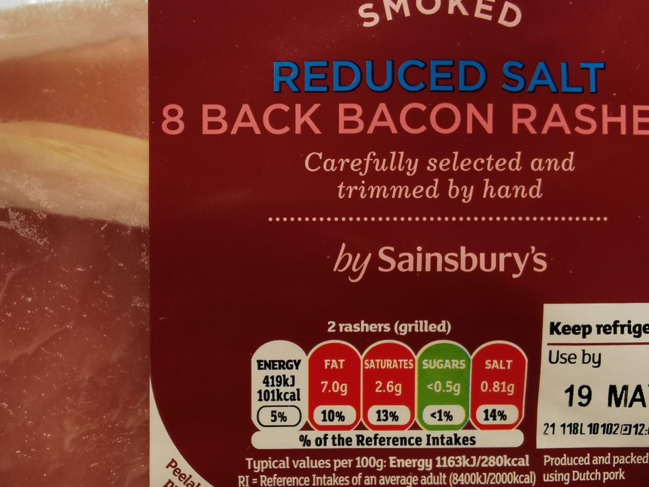 Fotografie - 8 Smoked Back Bacon Rashers by Sainsbury's Reduced Salt