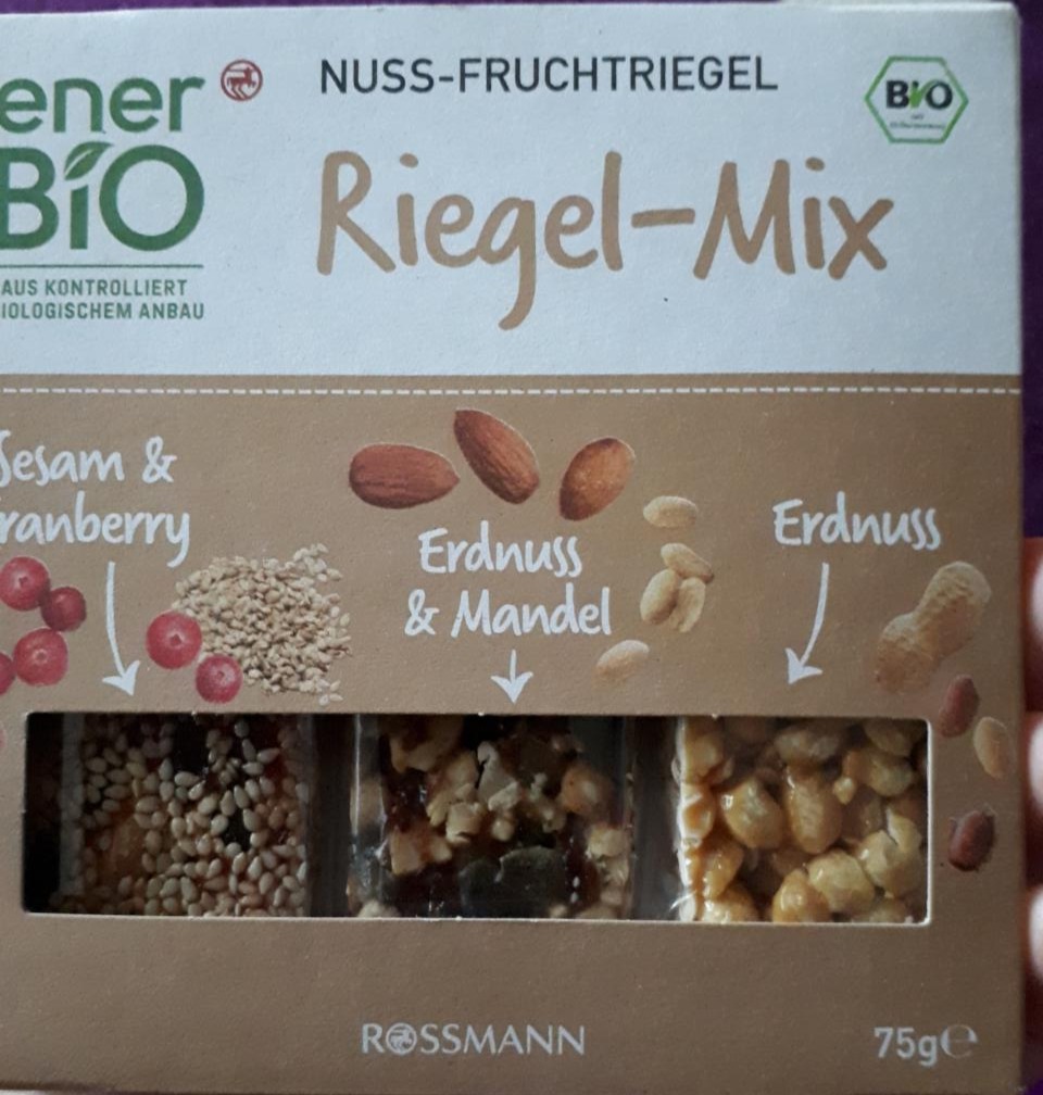 Fotografie - Nuss-Fruchtriegel Riegel-Mix tyčinka se sezamem, arašídy, klikvami, mandlemi a dýňovými semínky enerBiO